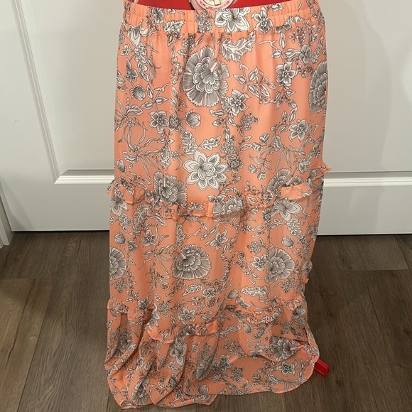 Loft Outlet Peach Floral Maxi Tiered Skirt Size Large - Picture 3 of 4